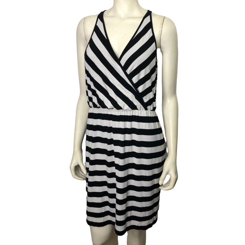 LOFT STRIPE RACER BACK V-NECK DRESS SZ MD